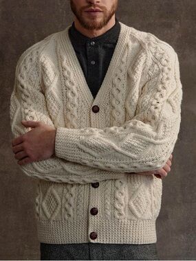 Classic Cable Knit Cardigan Sweater - Cream